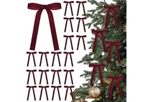 Glitinsel 24 Pcs Velvet Bows Christmas Tree Ornaments Vintage Velvet Ribbon Bows for Tree Garland Wreath Indoor Xmas Decorations(5 x 7 Inch,Width of 1",Burgundy)