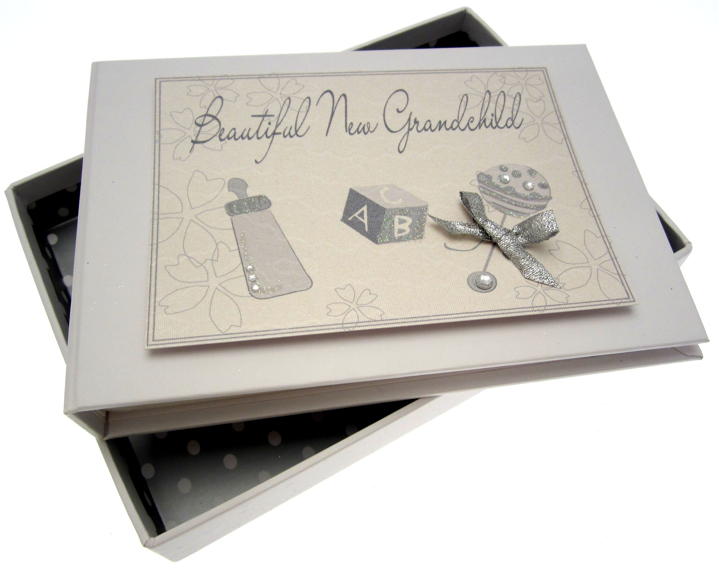 White Cotton Cards New Grandchild Tiny Photo Album (Silver Rattle)