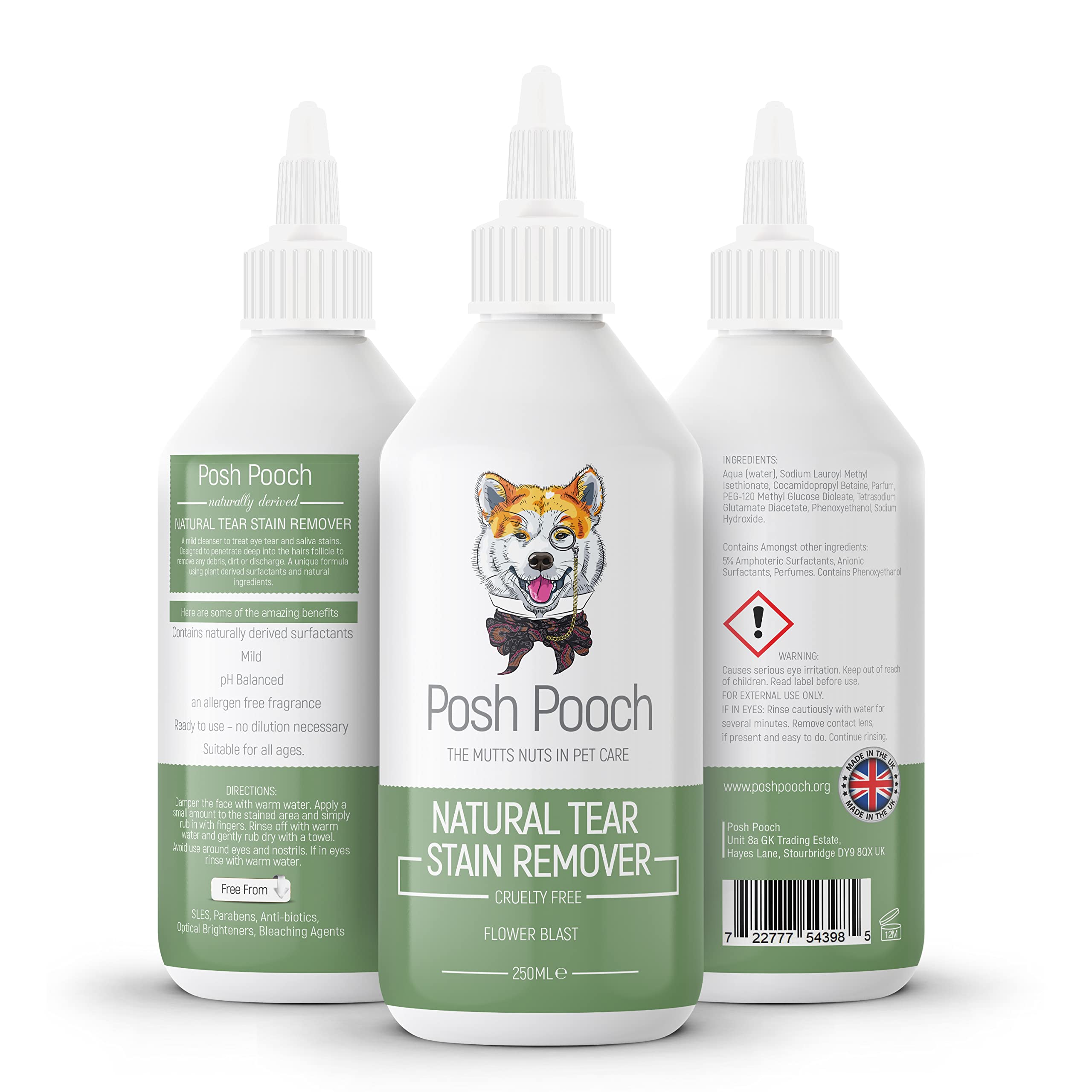 Tear Stain Remover for Dogs, Posh Pooch Natural Eye Crust Remover Eye Care Cleaning - Soothes, Exfoliates, Hydrates Fur & Skin, Cruelty Free Flower Blast Scent Gently Removes Salvia Stains & Residue