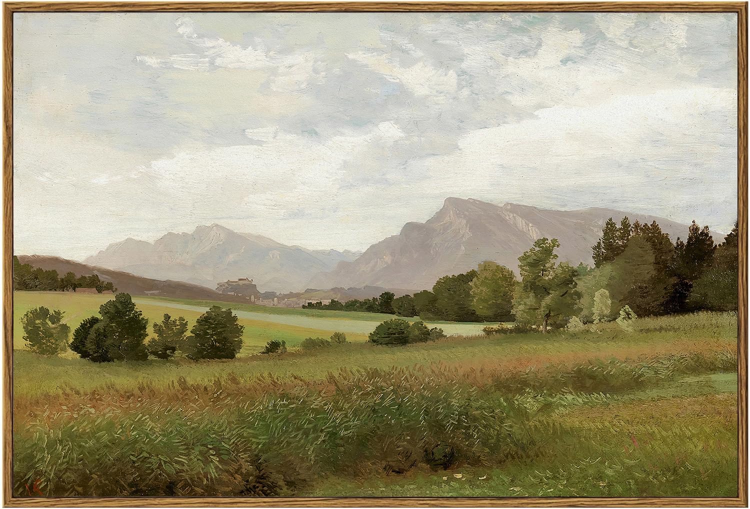 KBKBART Framed Vintage Landscape Wall Art Prints, Retro Muted Green Forest Valley Nature Wilderness Canvas Painting, Farmhouse Decor Wall Art for Bedroom, Bathroom,Vintage Wall Decor(16"x24") Image