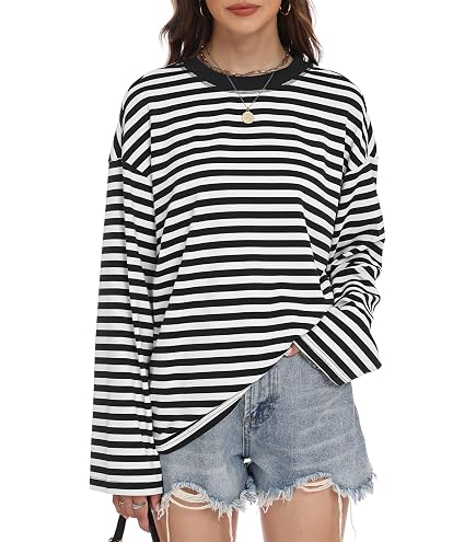 Amazon.com: Y2k Womens Striped Tee Shirt Long Sleeve Crop Top Drop