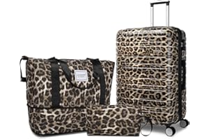 LARVENDER Luggage Sets 3 Piece, Hardside 20 IN Carry on Luggage Airline Approved PC+ABS Suitcase Set with Spinner Wheels TSA Lock, Lightweight Rolling Suitcase for Men and Women, Cheetah Print