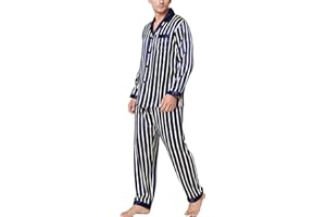 Lonxu Pajamas Set Mens Silk Satin Pajamas Long Sleeve Loungewear Two-Piece Sleepwear Button-Down Pj Set S-XXXXL