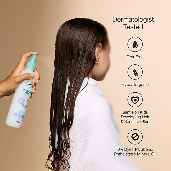 SUAVE KIDS PURELY FUN HAIR DETANGLER SPRAY WITH JOJOBA OIL, TEAR-FREE, TANGLE-FREE SHINE FOR SOFT, MANAGEABLE HAIR, HYPOALLERGENIC, 6 COUNT, 10 FL OZ