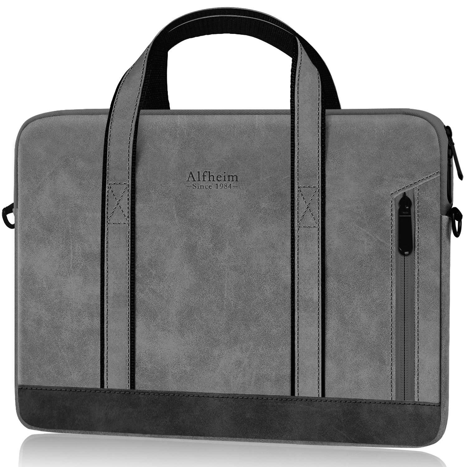 Alfheim 15/15.6/16 inch Laptop Bag, Waterproof Leather Laptop Briefcase Messenger Bag with Shoulder Strap for Women/Men/Business, Compatible with Macbook Pro 16 inch