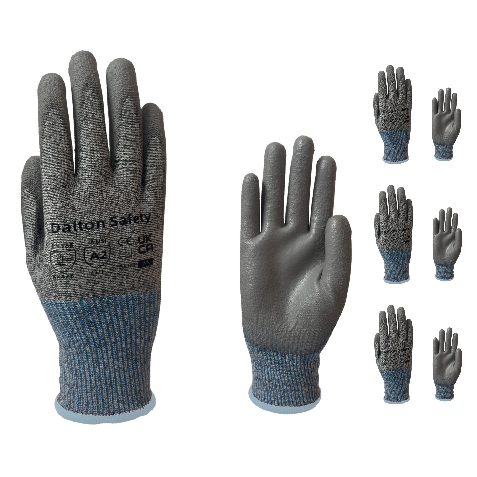 Dalton Safety 3 Pairs Of XXL Cut Resistant Level 3 Work Gloves, HPPE Knitted Cuff, PU Coated Palm & Fingertips. Perfect For General Duty, Gardening, Glass Cutting & Sheet Metal Handling