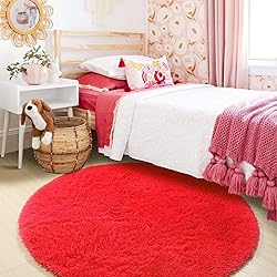 ONASAR Red Round Area Rug 4x4, Soft Bedroom Circle
