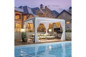 EROMMY 10x10FT Louvered Pergola Outdoor Sun Shade Shelter with Aluminum Frame and Adjustable Metal Rainproof Roof for Garden & Patio, Curtains and Netting Included, White