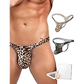 ohyeahlady Mens G-String Thong Underwear Snake Print Briefs Low Rise Sexy Hot Shorts for Mens Lingerie Soft T-Back Thong