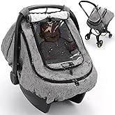 TinlyFinly Waterproof Car Seat Cover for Baby, 2-Layer Car Seat Rain Cover with Clear Window & Sunshade & Mesh Cover, Universal Infant Carseat Canopy for Stroller, Protect from Rain and Snow - Gray