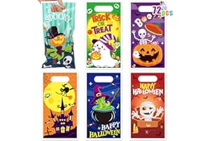 LOAVER 72 PCS Halloween Trick or Treat Goodie Bags,Plastic Candy Snacks Gift Treat Bags Bulk for Halloween Event Party Favor Supplies Gifts Exchange Goodie Candy Favors