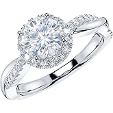THELANDA Sterling Silver Petite Twisted Vine 1CT Round Brilliant Cut Genuine Moissanite Halo Engagement Ring Promise Ring