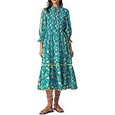 Kedera Women's Spring Boho Floral Midi Dress 2026 Casual Long Sleeve V Neck Flowy Beach Vacation Long Dress