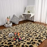 Amearea Fluffy Leopard Rug, Premium Cheetah Print Rugs, Soft Comfy Faux Fur Animal Carpet for Kids Room Bedroom, Living, Shaggy Teen Room Home Decor, Khaki 4x6 Feet