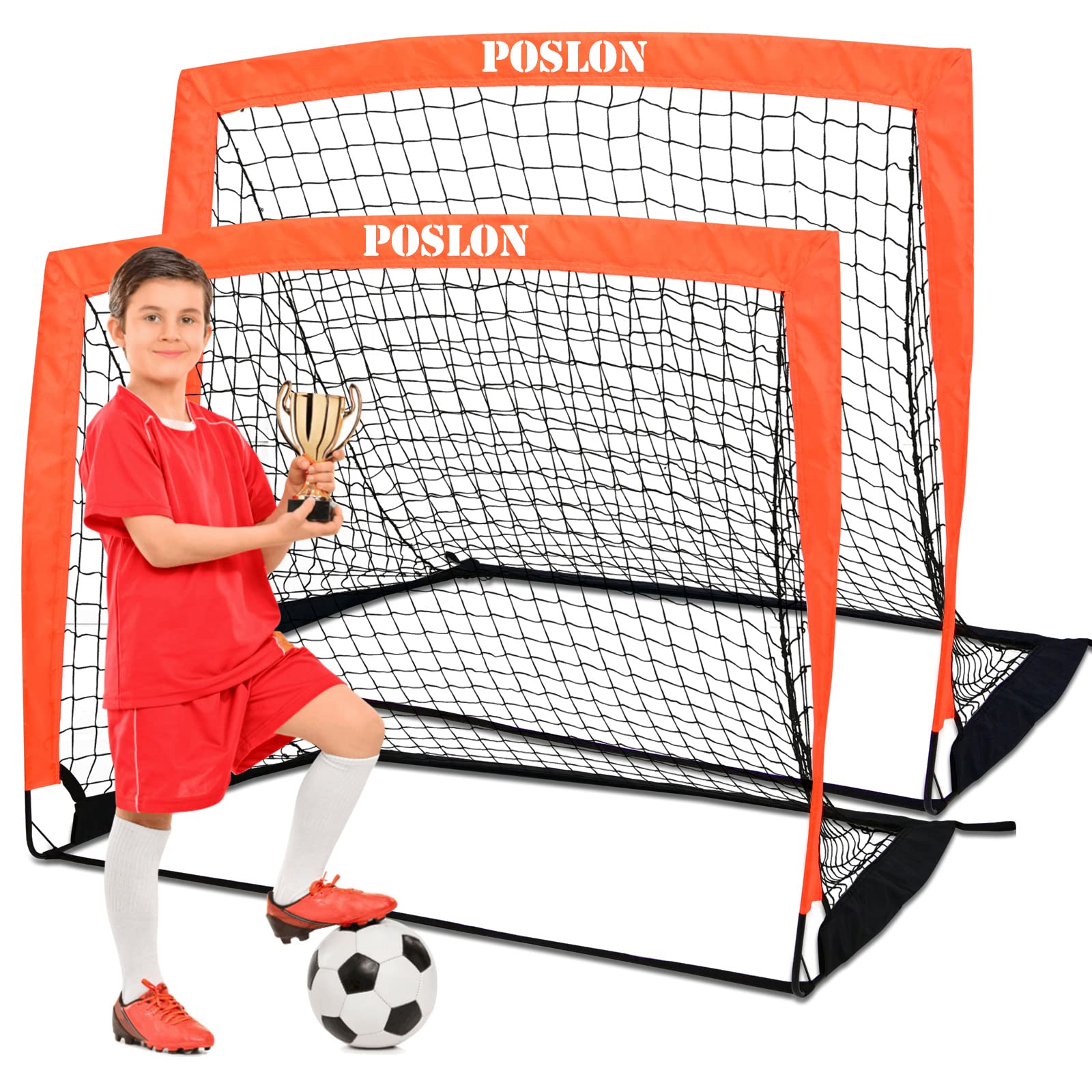 Photo 1 of Poslon Soccer Goal Kids Soccer Net Set Carry Bag for Games and Training for Backyard for Kids and Teens