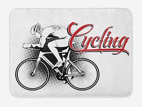 Amazon Hiyash スポーツバスマットサイクリング男イラスト点線設定サイクリング陸上競技人間動力車ぬいぐるみバスルーム装飾マットノンバッキング15 7 X 23 6 ブラックレッド 玄関マット オンライン通販