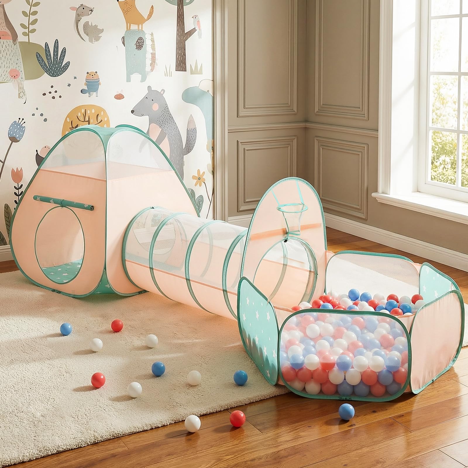 SISTICKER Kids Tent with Ball Pits: 3 in 1 Pop Up Play Tents with Tunnel for Todders Crawl Through with Storage Bag - Baby Playhouse Fort Indoor Birthday Toys(Excluding Balls) β image 1