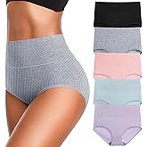 Women's High Waist Cotton Underwear Super Stretchy Briefs Full Coverage Panties Soft Women Panties 5-Pack