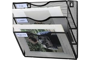 superbpag Mesh Hanging Wall File Organizer 3 Pocket, Wall Mounted Mail Document Holder Paper Storage Rack, Wall Organization for Office Home Classroom, Black