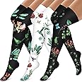 Bluemaple Thigh High Compression Socks for Women and Men Circulation(3 Pairs) Over the Knee-Best Support for Running,Travel
