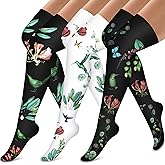 Bluemaple Thigh High Compression Socks for Women and Men Circulation(3 Pairs) Over the Knee-Best Support for Running,Travel