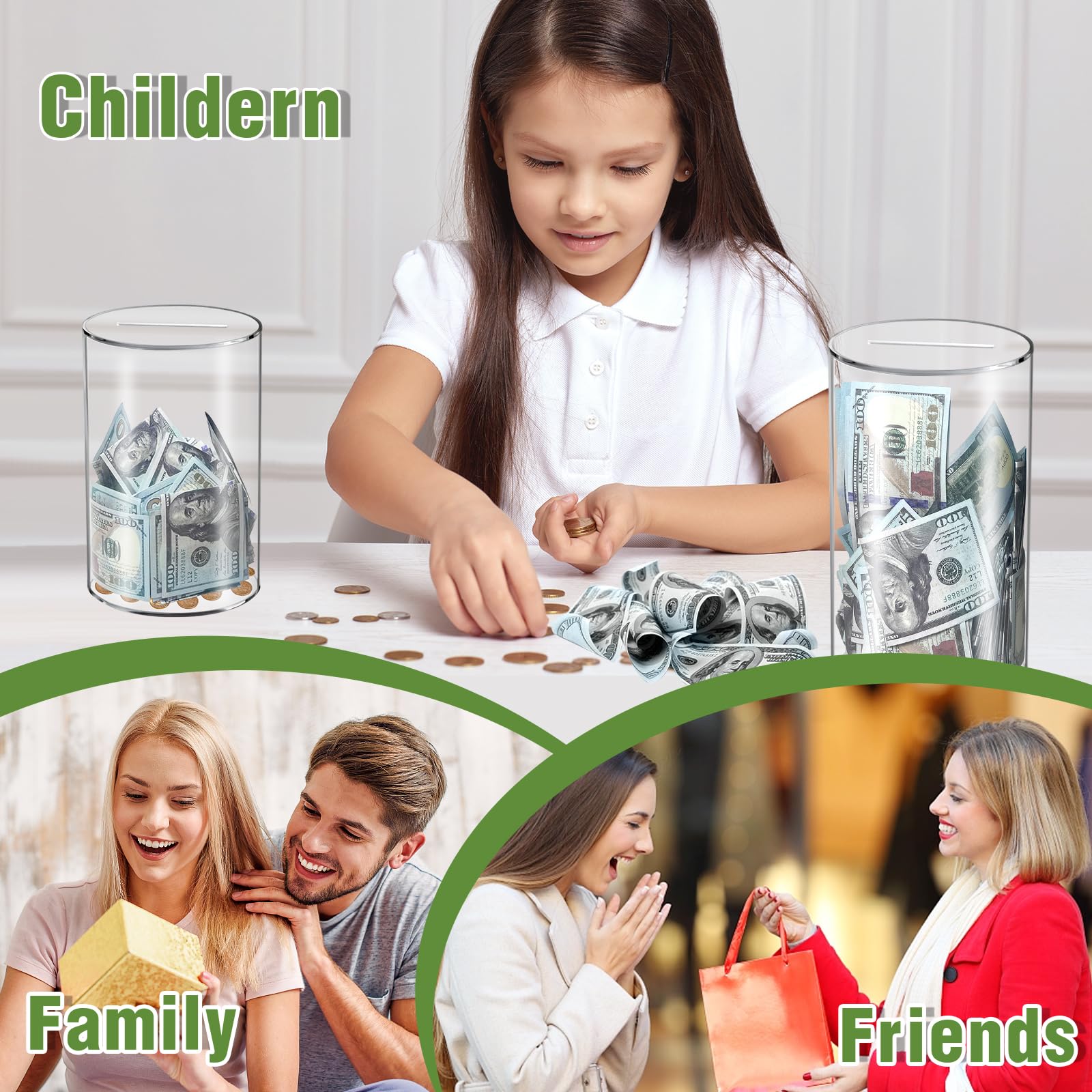 Clear Piggy Bank for Adults/Kids, Acrylic Unopenable Money Box for Cash Coin Saving, Must Break to Open, Money Saving Jar for Adults Boys Girls, Size 6