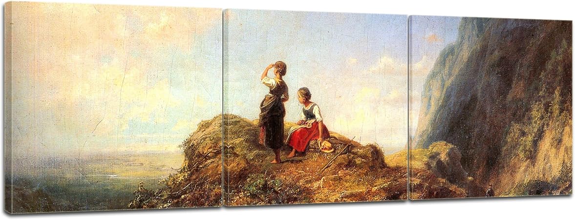 Wandbild Carl Spitzweg Zwei Mädchen auf der ALM 90x30cm Panorama