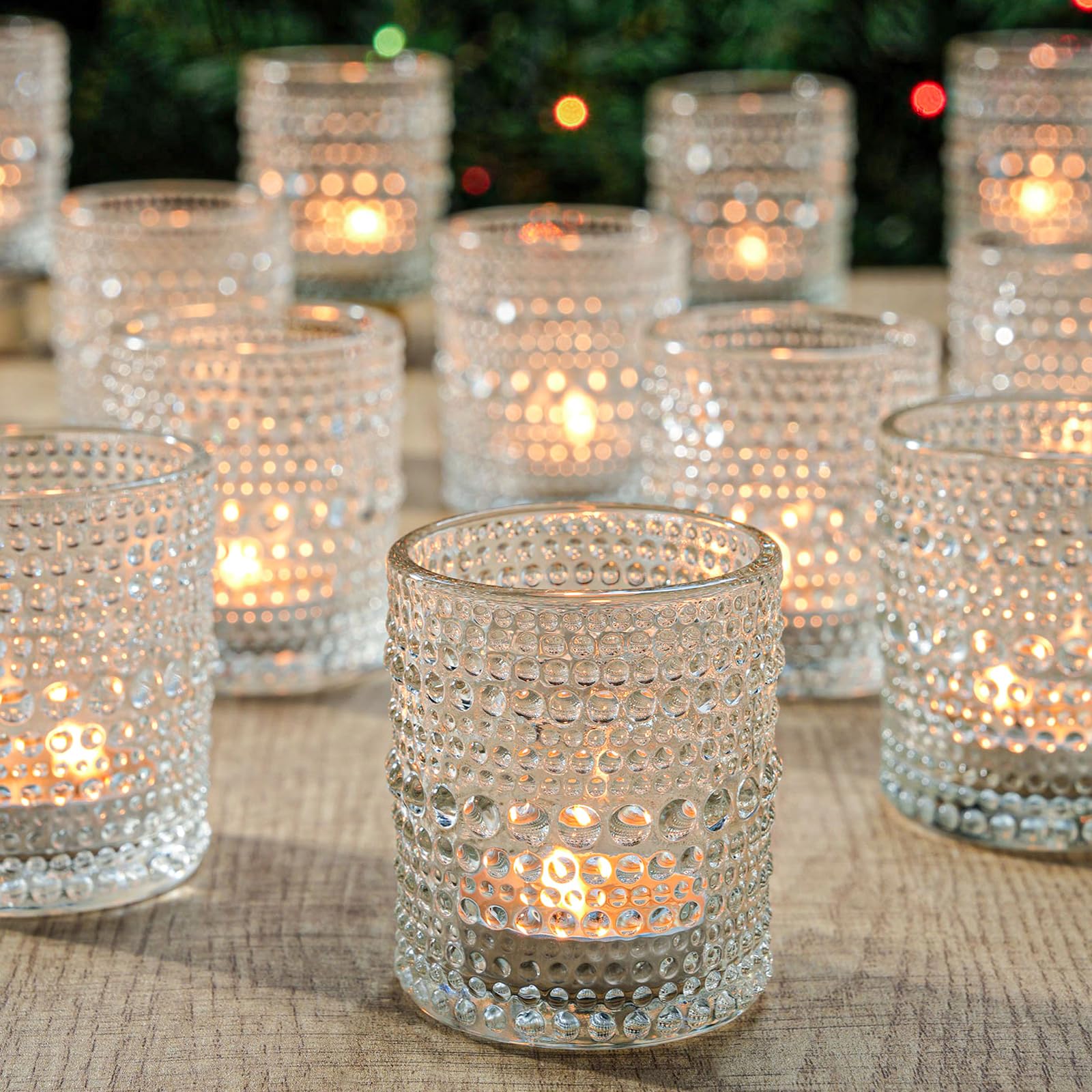 Photo 1 of 12 Pcs Clear Glass Tea Light Candle Holder, Votive Candle Holders Bulk for Wedding Table Decor & Christmas Thanksgiving?Clear,12pcs?