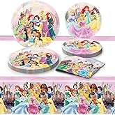 Princess Birthday Party Supplies, 20 Plates, 20 Napkins and 1 Tablecover for Girls Party Supplies, Princess Theme Party Decorations