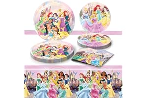 JTZHJIA Princess Birthday Party Supplies, 20 Plates, 20 Napkins and 1 Tablecover for Girls Party Supplies, Princess Theme Party Decorations