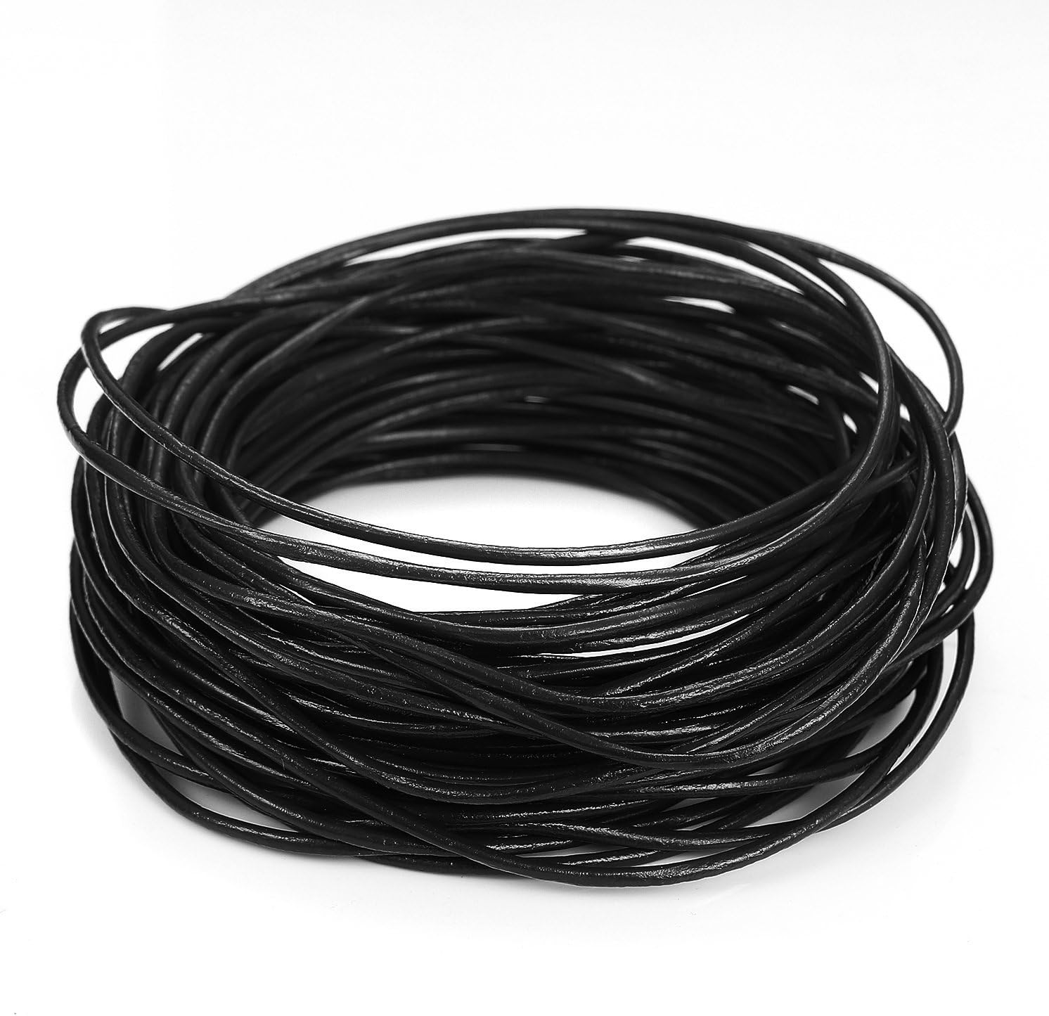 Gozillon 10m Roll Genuine Real Cowhide Leather Cord/String/Rope/Thread Round - Ø 2 mm for DIY Jewellery Findings Making Designer Repair (Black)