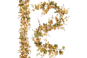 LVYDEC 2 Pack Fall Maple Leaf Garland Clearance - 6.5ft/Piece Artificial Fall Foliage Garland Autumn Decoration for Home Wedding Halloween Party Thanksgiving