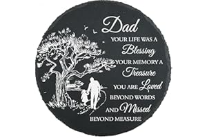 MYFIHU Dad Memorial Stone Memorial Gifts for Loss of Father for Daughter in Memory of Dad in Heaven Sympathy Gift for Loss of Dad Garden Slate Stone TNA13