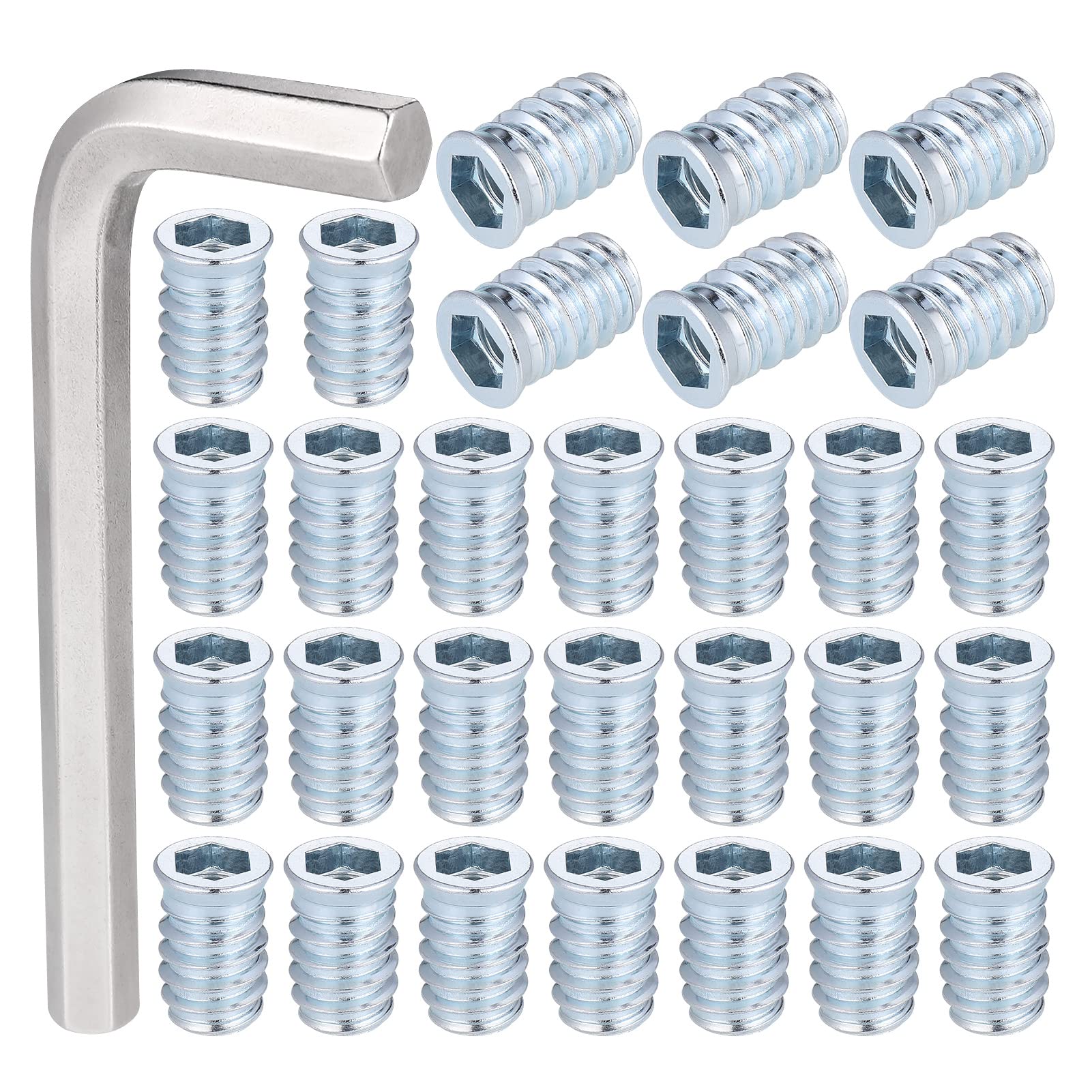 Zocipro 60Pcs M10 x 25mm Zinc Alloy Threaded Insert Nuts for Wood, Allen Key Hex Inserts
