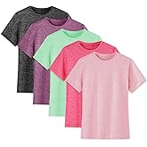 5-Pack Girls' Short Sleeve T-Shirts Youth Athletic Quick Dry Tops Multipack (5-18 Years)