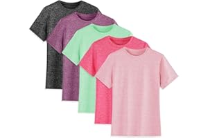 5-Pack Girls' Short Sleeve T-Shirts Youth Athletic Quick Dry Tops Multipack (5-18 Years)
