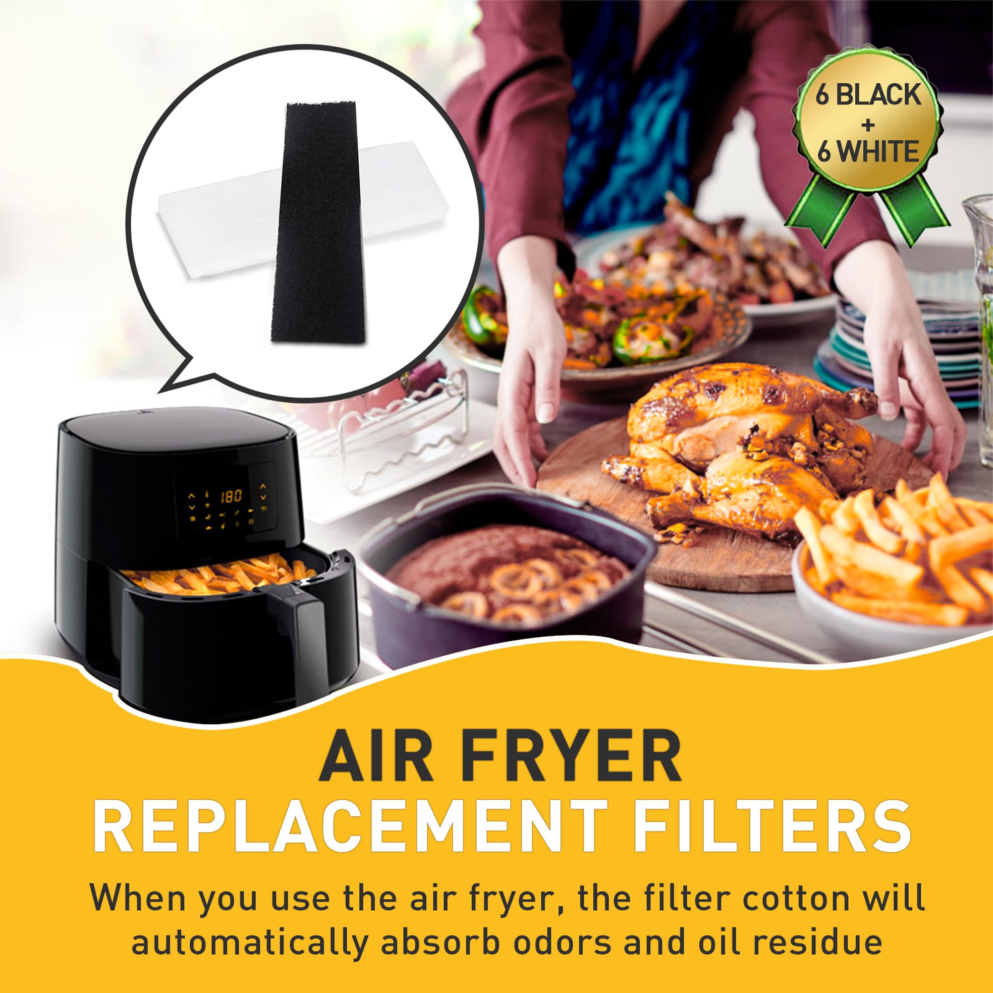 12 Pcs Charcoal and Oil Vapor Air Fryer Replacement Filters for 6QT Instant Vortex Plus Air Fryer with ClearCook and OdorErase, Air Fryer Accessories Replacement Odor Erase Air Filters