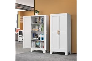 RISTERN White Metal Storage Cabinet, 61" Steel Cabinets for Home Office, Kitchen Pantry Storage Cabinet with Doors and 3 Adjustable Shelves, Tool Cabinet, for Office, Home, Garage, School