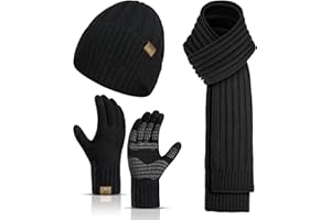 Honnesserry Winter Scarf for Men with Beanie Hat and Touchscreen Gloves Set Fleece Men's Scaves Nonslip Gloves Set Women