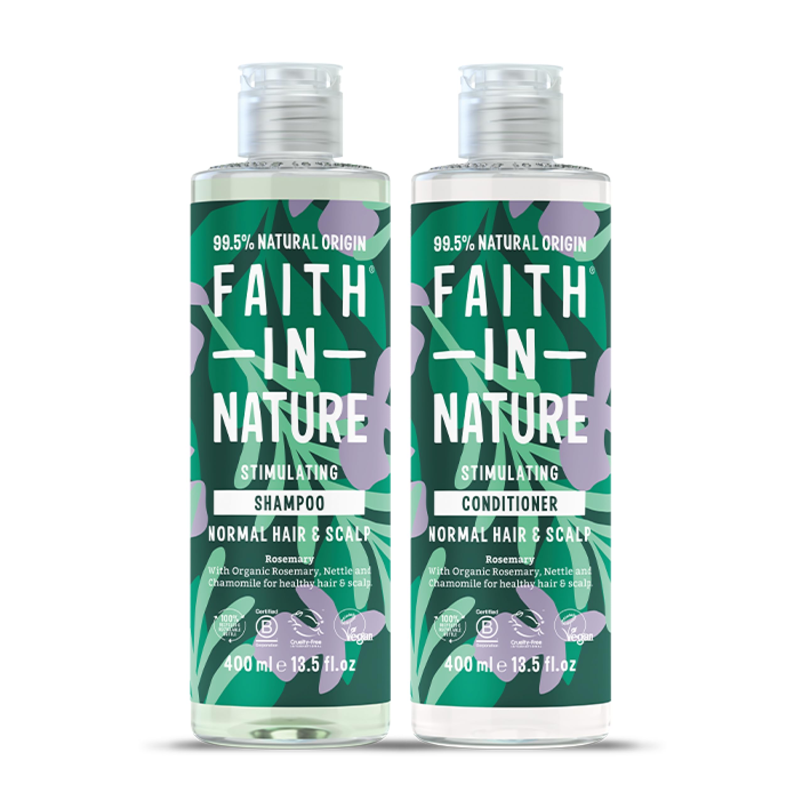 Faith In Nature Natural Rosemary Shampoo and Conditioner Set, Balancing, Vegan & Cruelty Free, No SLS or Parabens, For Normal to Oily Hair, 2 x 400ml Pack