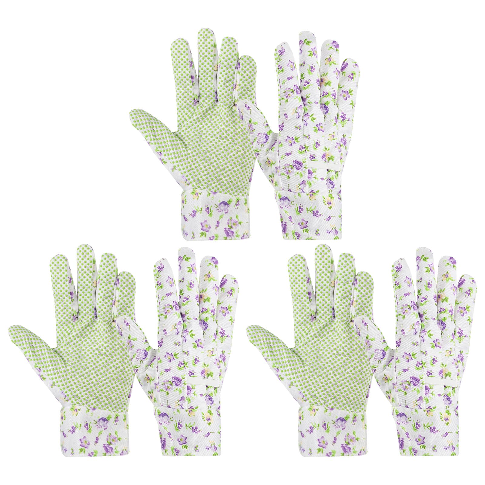 PATIKIL Floral Gardening Gloves for Women, 3 Pair Non-Slip Grip Garden Glove Women Working Yard Gloves for Yard Cleaning, Gardening, Weeding, Planting, Purple