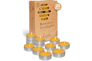 HYOOLA Beeswax Tealight Candles in Aluminum Cup - 24 Pack - 100% Pure Natural Beeswax Candles