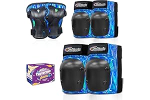 Nattork Knee Pads for Kids Youth Audlt，Knee and Elbow Pads with Wrist Guards 6 in 1 Protective Gear Set for Skateboard, Roller Skate, Inline Skates, Cycling and Scooter Boys Girls