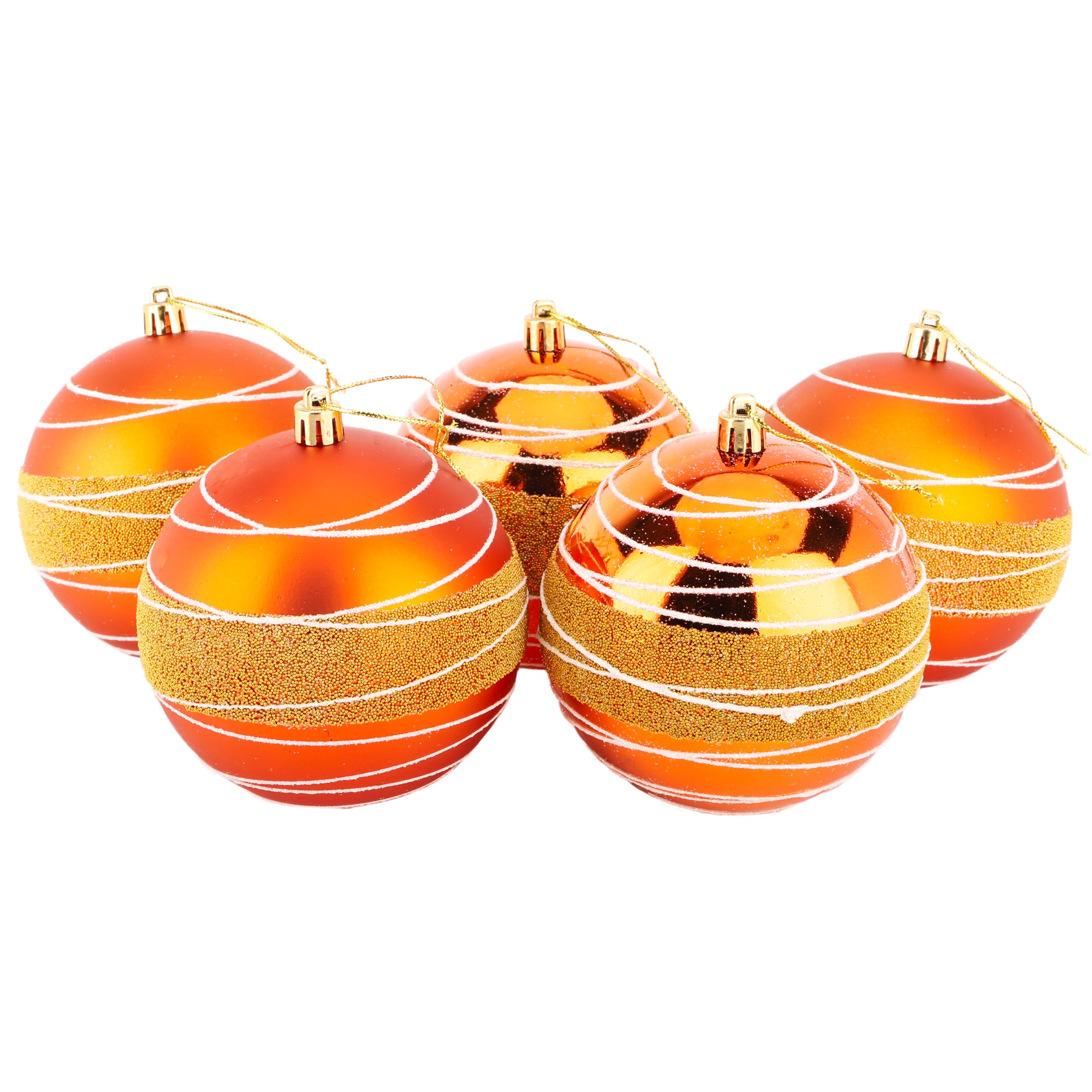 Christmas Concepts® Pack of 5-100mm (4") Large Baubles - Shiny, Matte & Bead Design - Christmas Decorations (Copper & Gold)