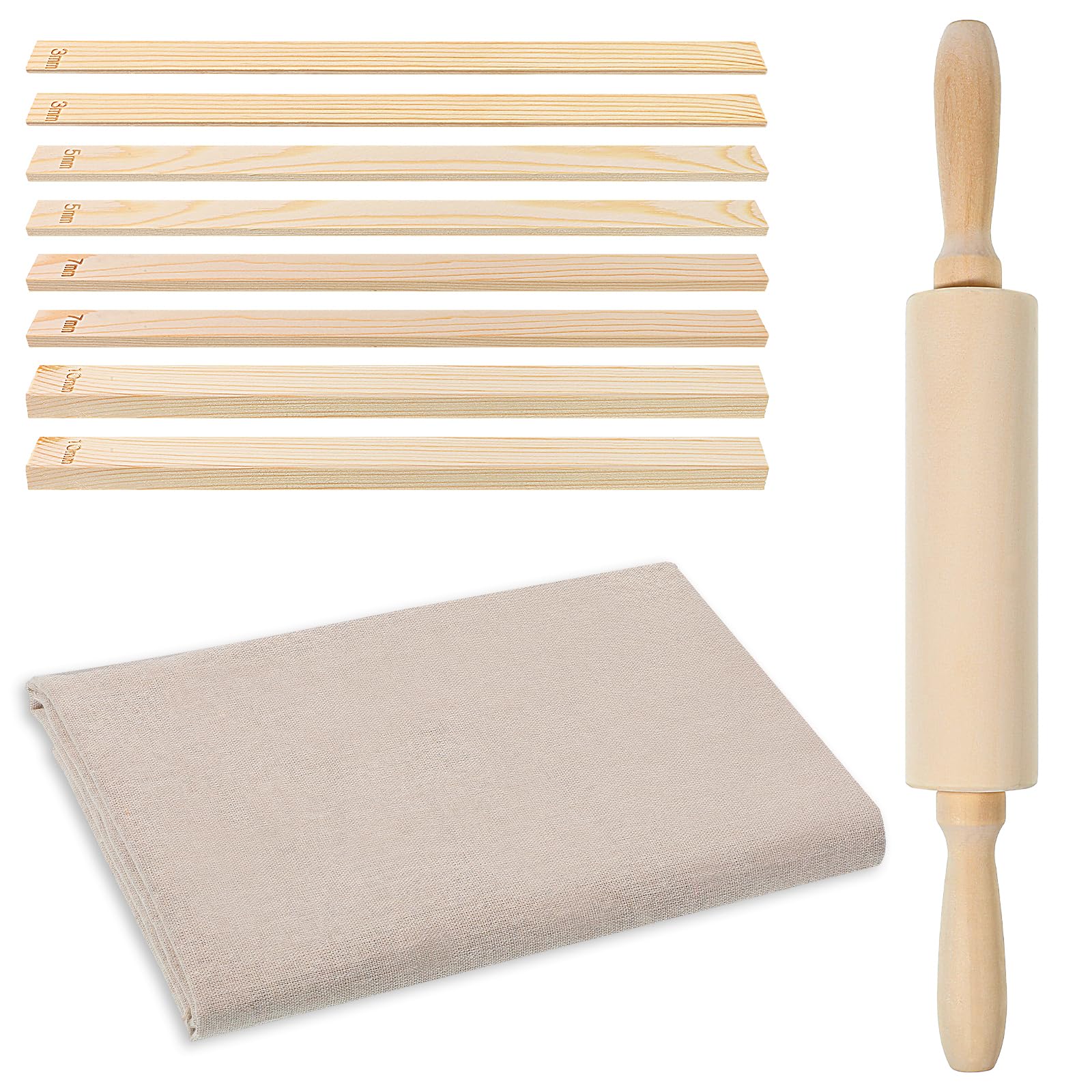 Photo 1 of 10 Pcs Clay Rolling Pin Pottery Toolsset 13.58 Inch Pottery Wood Rolling Pin 59×39in Linen Tablecloth 4 Size Wooden Rollings Pins Guides Sticks for Carving Clay Rollings Pins Depth Guide Potterys