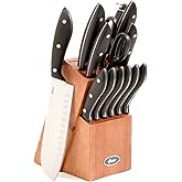 Oster Huxford 14 Piece Stainless Steel Cutlery Mahogany Wood Block Set, Black