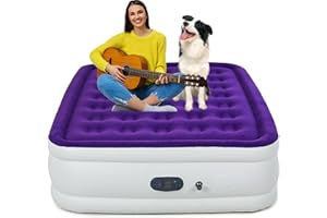 HikerSKY Queen Air Mattress with Built in Pump, Inflatable Mattress for Home, Blow up Air Bed 3 Min Quick Inflation and Deflation, Thin Velvet Top, 18'' Queen Size Purple