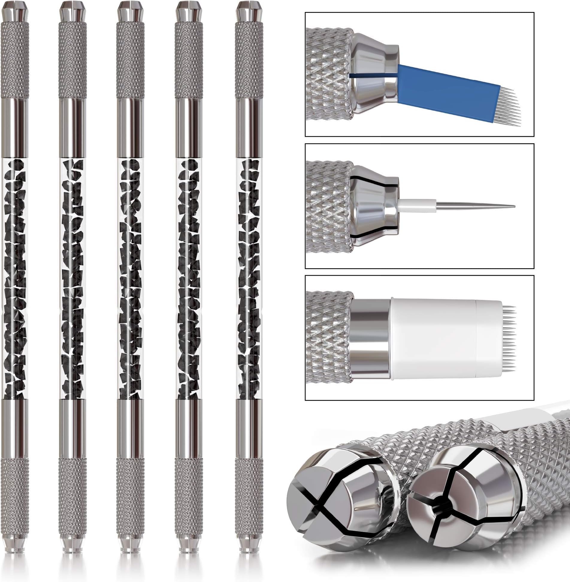 Microblading Supplies 5 Piece Double Sided Manual Tattoo Pen Kit for Permanent Makeup Supplies | Durable Aluminum Pen With Lock-Pin Tech & Ergonomic Grip | Shape Eye Brows, Black