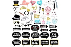 Kotbs 52pcs Wedding Photo Booth Props, Bachelorette Party Photo Booth Prop Kit for Bridal Shower, Engagement and Valentines Party, Photobooth Props Wedding Party Supplies