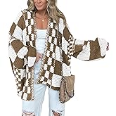 BTFBM Casual Cardigan Sweater for Women Fall 2026 Long Sleeve Open Front Chunky Knit Sweaters Checkered Outwear Coat